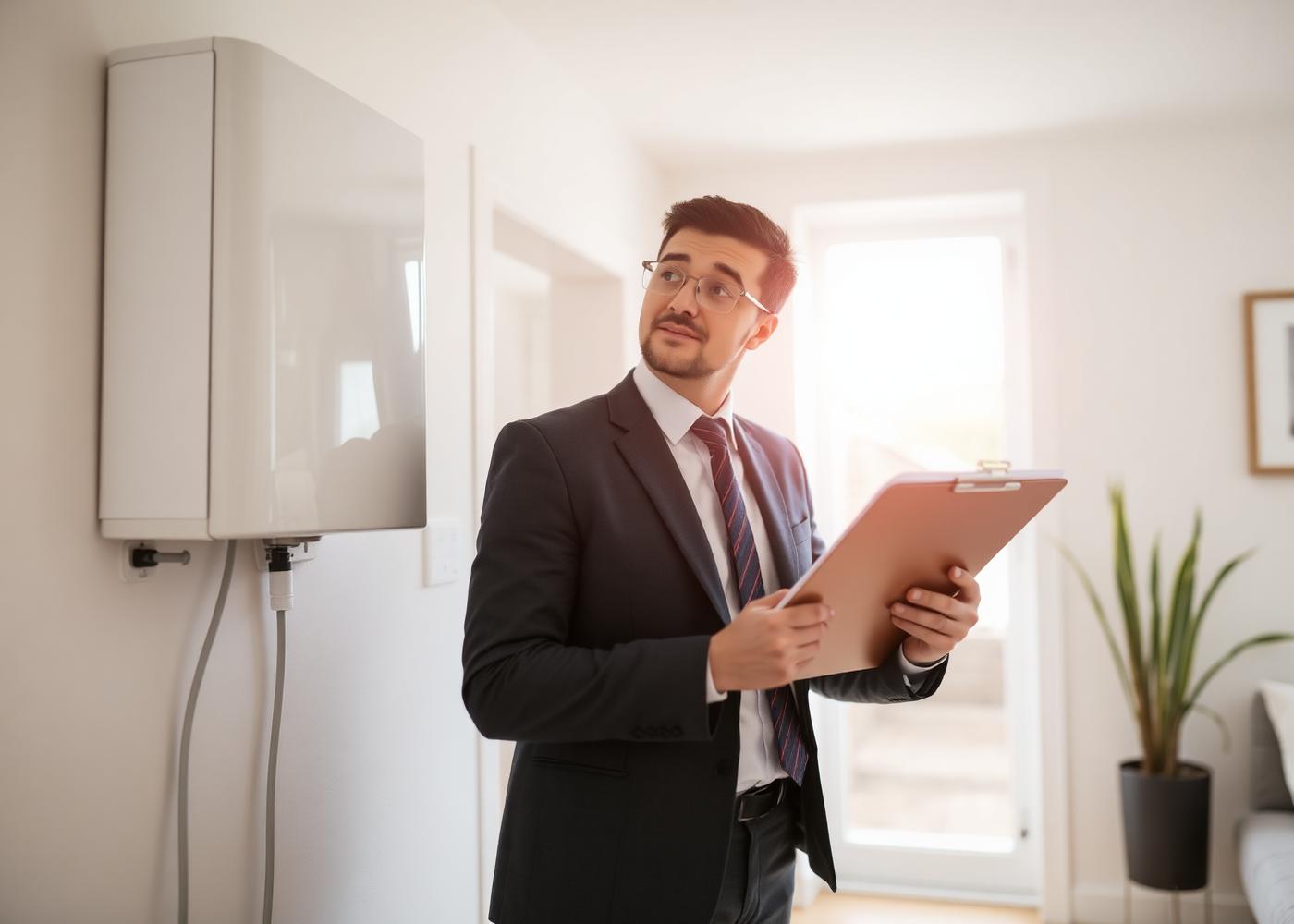 Property inspector checking a boiler during a compliance visit