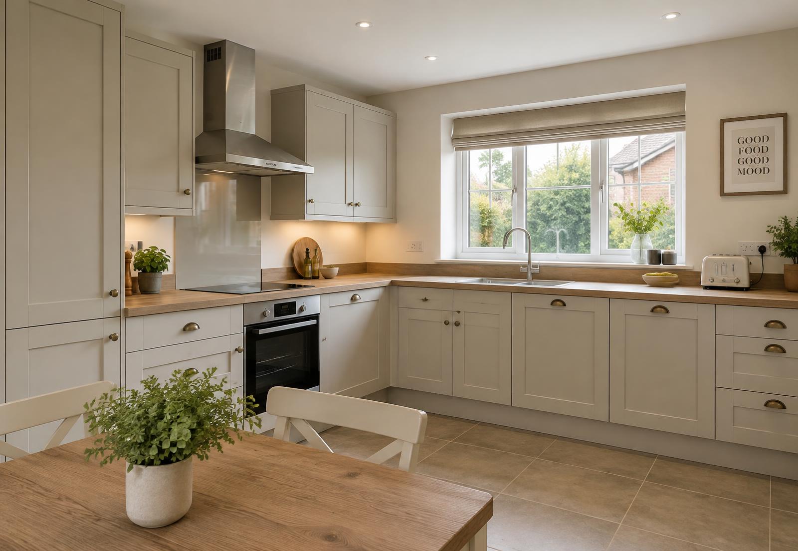 Shaker kitchen inside a well-kept rental property